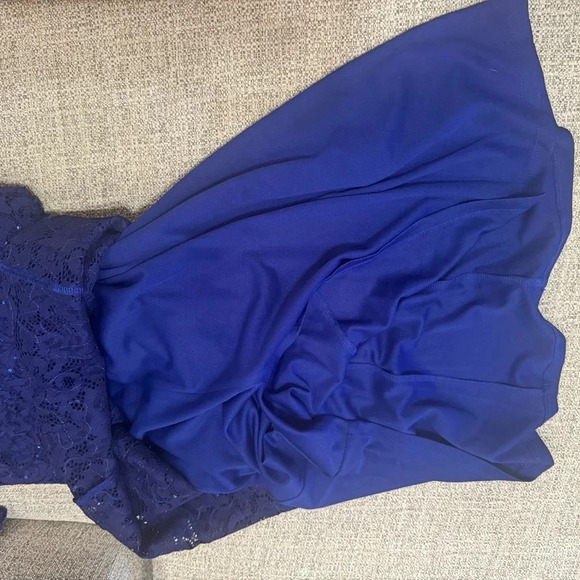 Marina Women’s Blue Sequin Lace Cocktail Dress Short Sleeve Sz S - Picture 10 of 13
